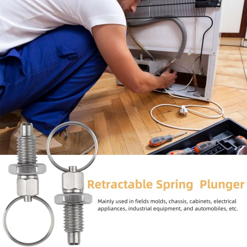 MerciL 6pcs Pull Ring Indexing Plunger, M10 Retractable Spring Manual Plunger Stainless Steel Quick Release Pin Spring-Loaded Pulls Ring Pin Replacement Mechanic Accessories - Image 2